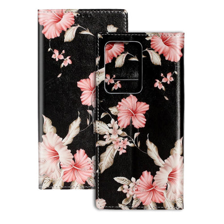 Samsung Galaxy S20 Pink Flowers Cover m. Kortholder - Sort / Lyserød