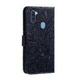 Samsung Galaxy M11 Blomster Blonder Læder Flip Cover m. Pung - Sort