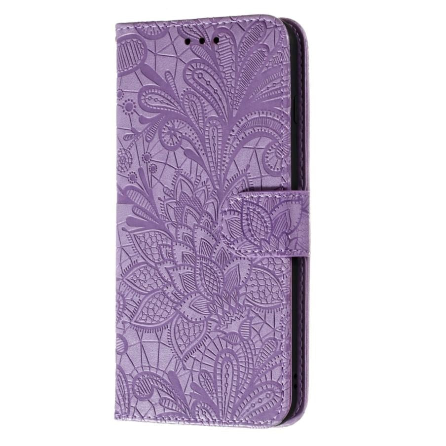 Samsung Galaxy M11 Blomster Blonder Læder Flip Cover m. Pung - Lilla