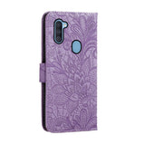 Samsung Galaxy M11 Blomster Blonder Læder Flip Cover m. Pung - Lilla