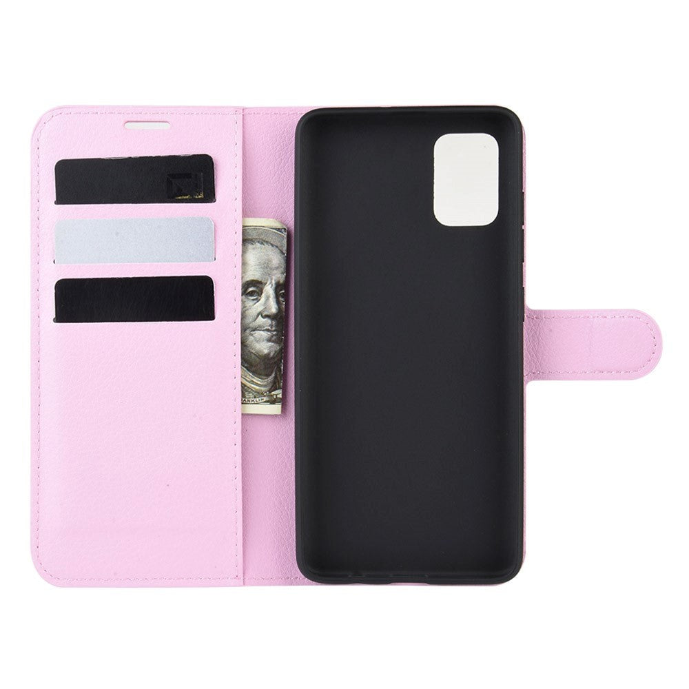 Samsung Galaxy A51 (5G) Litchi Læder Flip Cover m. Pung - Pink