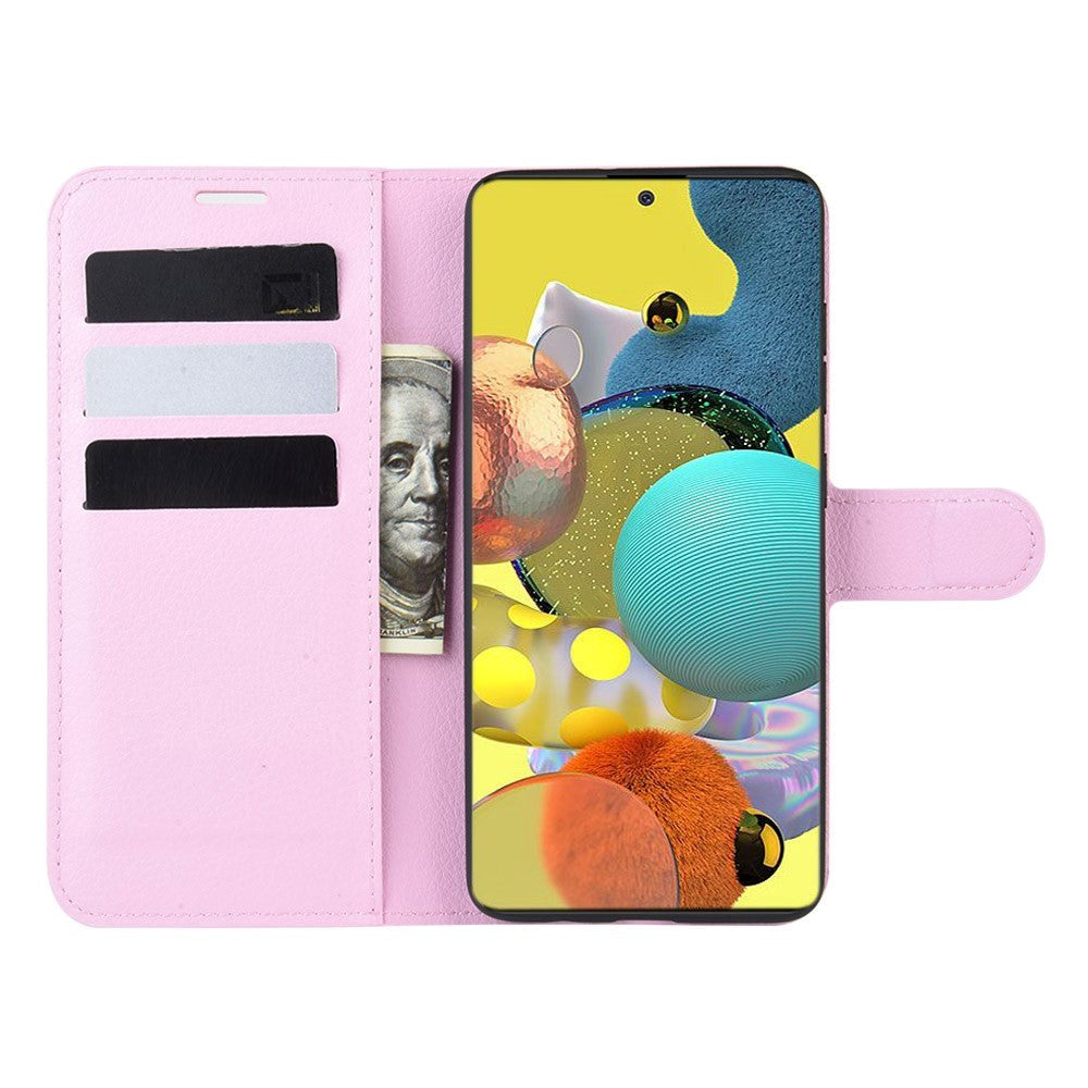 Samsung Galaxy A51 (5G) Litchi Læder Flip Cover m. Pung - Pink