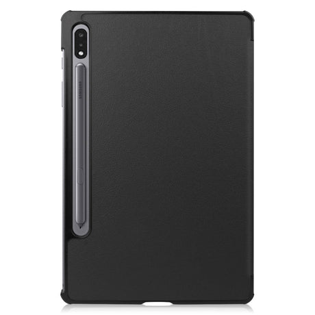 Samsung Galaxy Tab S8 / S7 Tri-Fold Læder Flip Cover m. Stylus Pen Holder - Sort