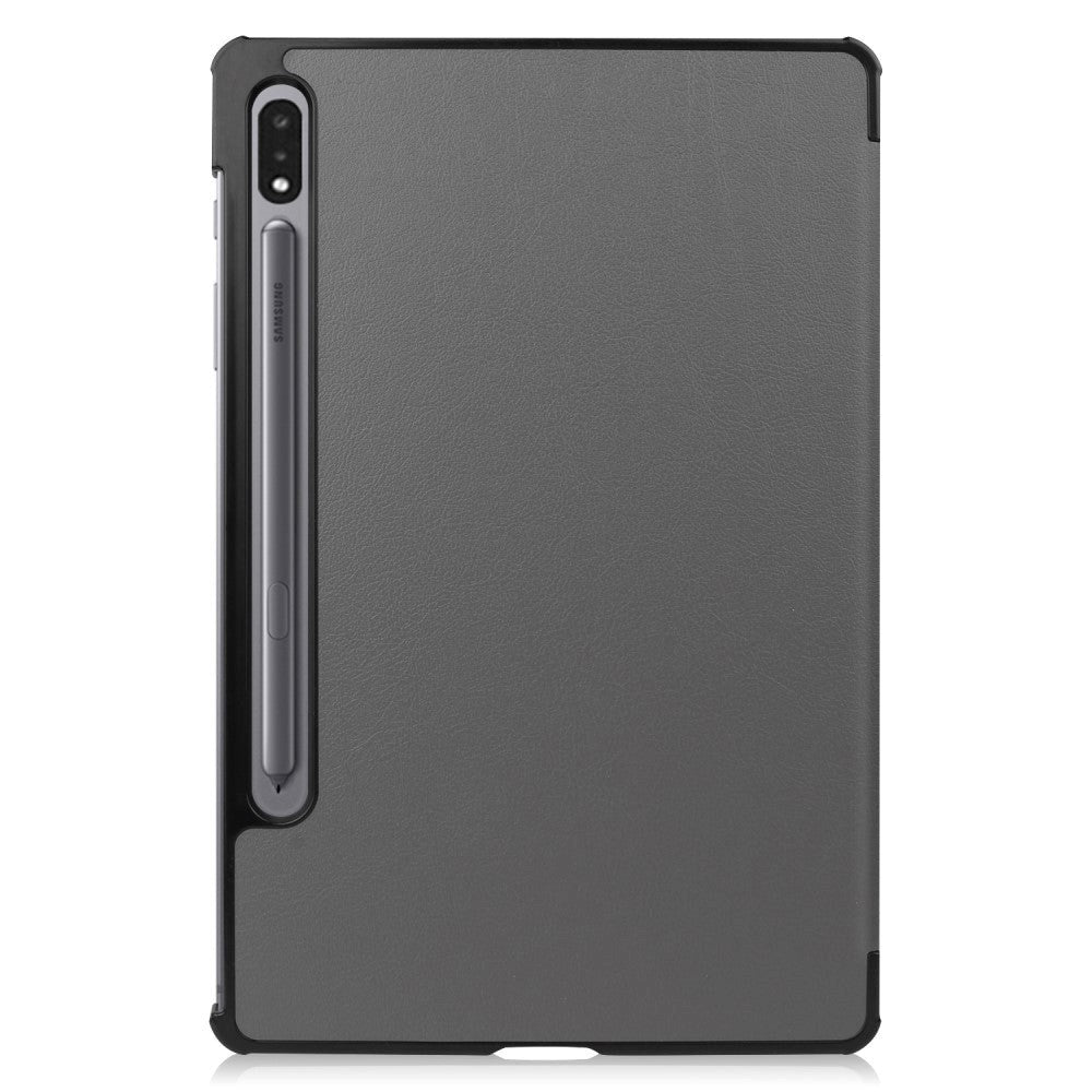 Samsung Galaxy Tab S8 / S7 Tri-Fold Læder Flip Cover m. Stylus Pen Holder - Grå