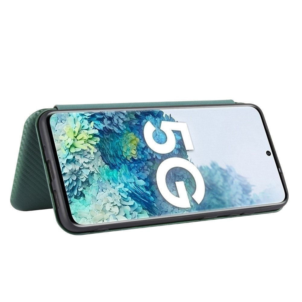 Samsung Galaxy S20 FE / FE (5G) Carbon Tekstur Flip Cover - Grøn