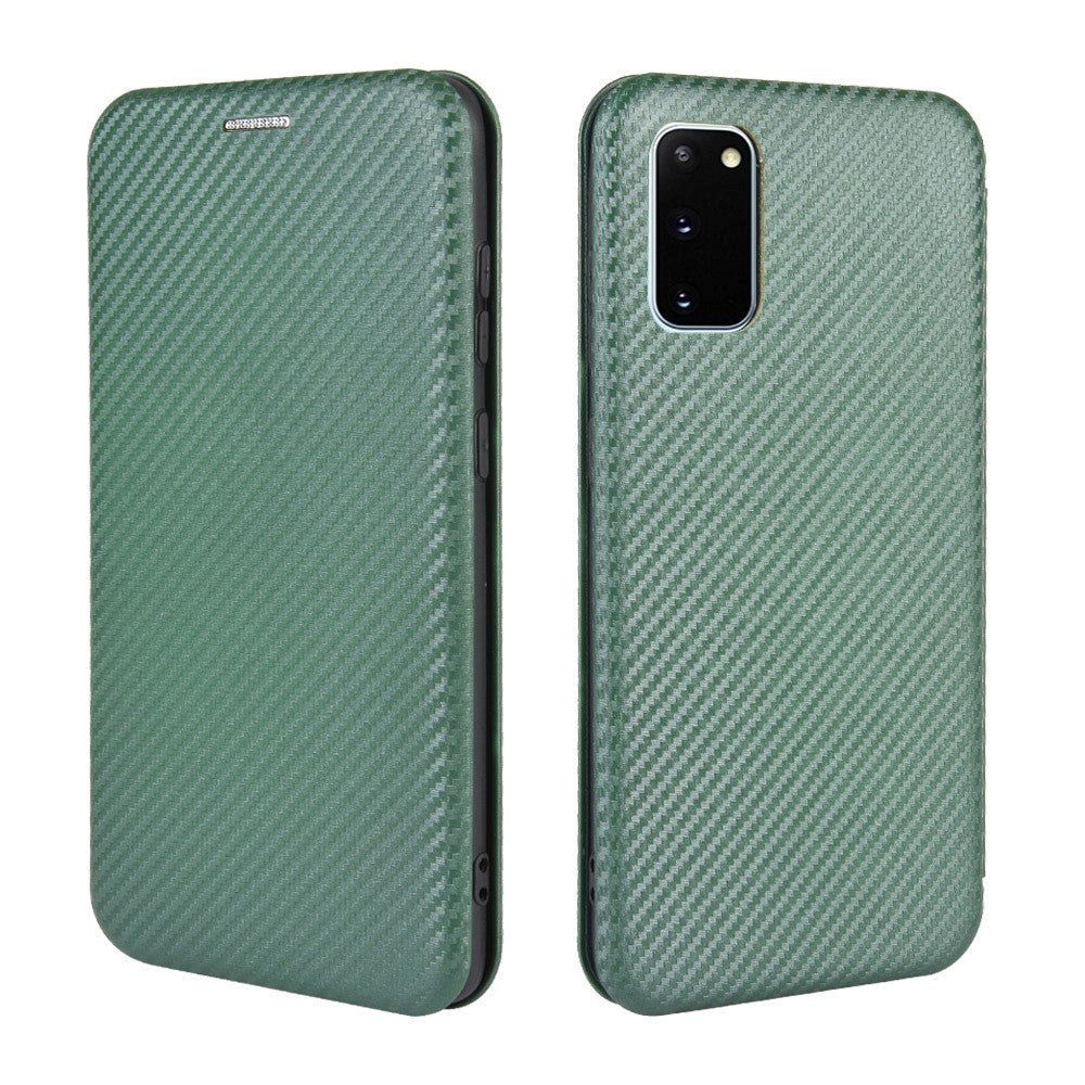 Samsung Galaxy S20 FE / FE (5G) Carbon Tekstur Flip Cover - Grøn