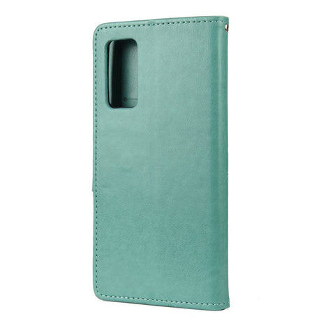 Samsung Galaxy S20 FE / S20 FE (5G) Læder Cover m. Kortholder - Blomster Imprint - Cyan