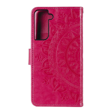 Samsung Galaxy S21+ (Plus) Læder Cover m. Pung - Mandala Imprint - Rose