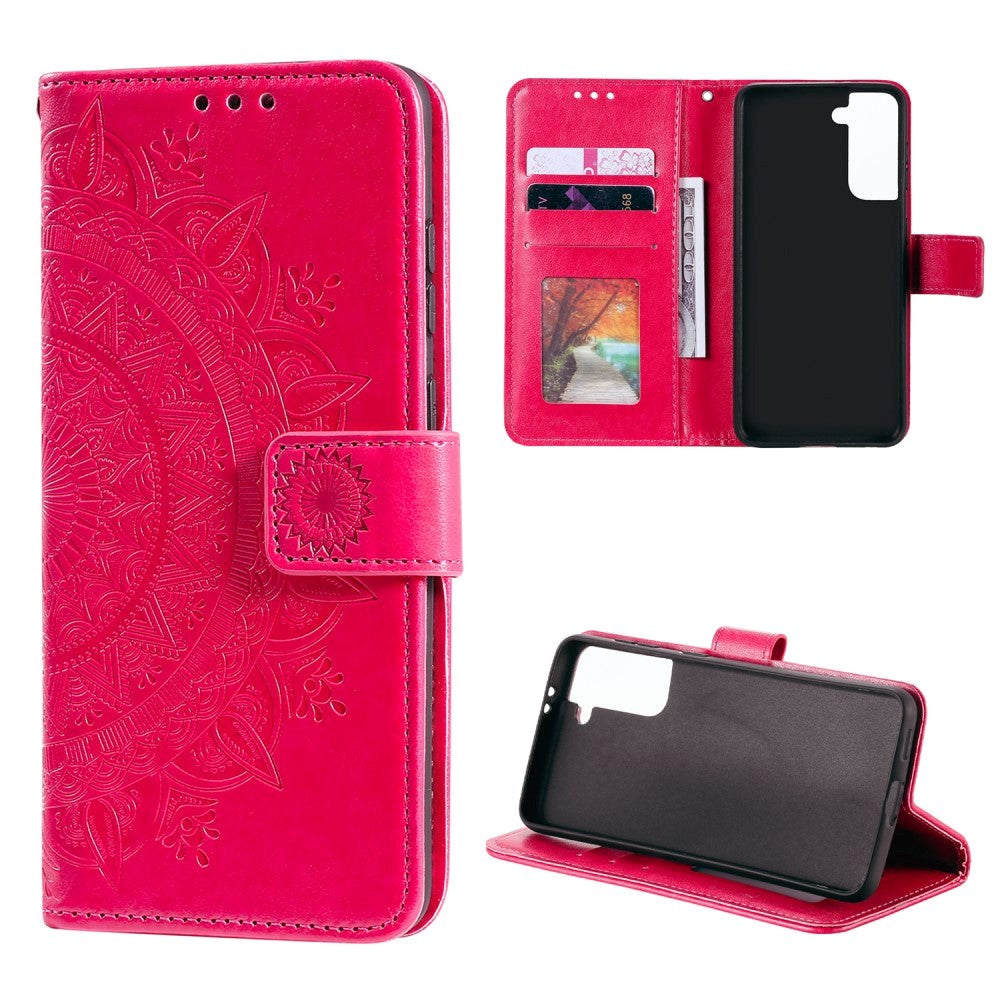 Samsung Galaxy S21+ (Plus) Læder Cover m. Pung - Mandala Imprint - Rose