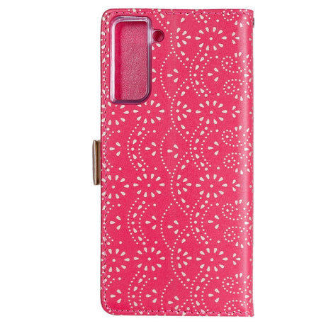 Samsung Galaxy S21+ (Plus) Læder Cover m. Pung - Blonde Print - Rosa / Guld