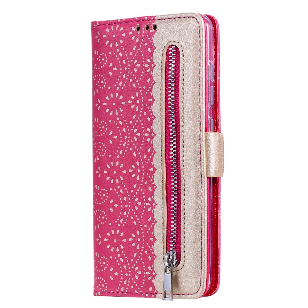 Samsung Galaxy S21+ (Plus) Læder Cover m. Pung - Blonde Print - Rosa / Guld