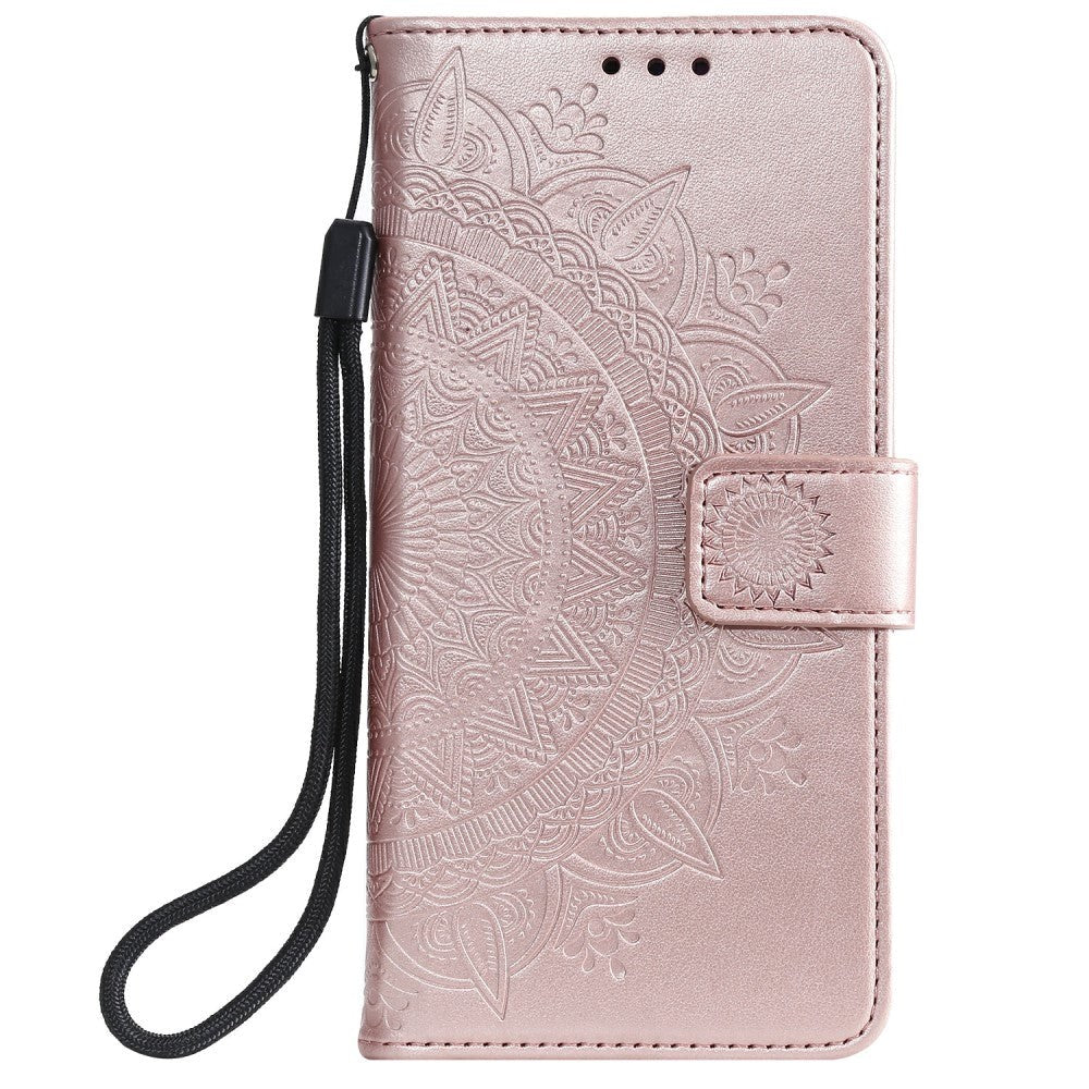 Samsung Galaxy A02s Læder Cover m. Pung - Mandala Imprint - Rose Gold