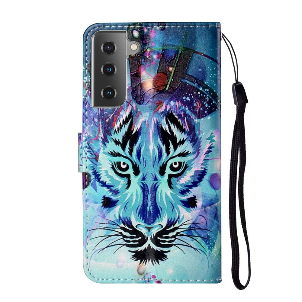 Samsung Galaxy S21+ (Plus) Læder Cover m. Pung - Blå Tiger