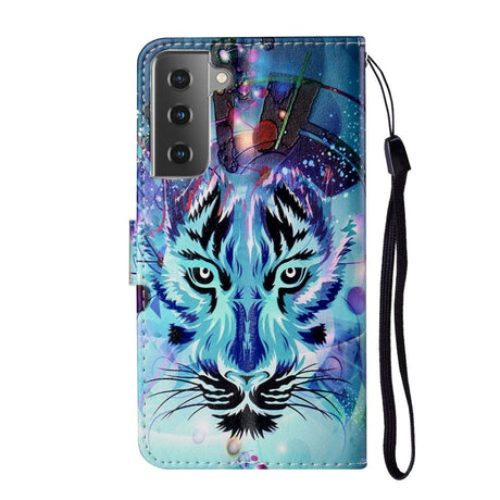 Samsung Galaxy S21+ (Plus) Læder Cover m. Pung - Blå Tiger