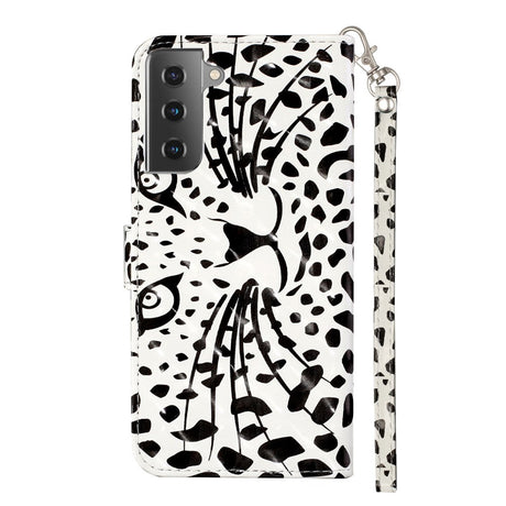 Samsung Galaxy S21+ (Plus) Skinnende Læder Cover m. Pung - Hvid Tiger