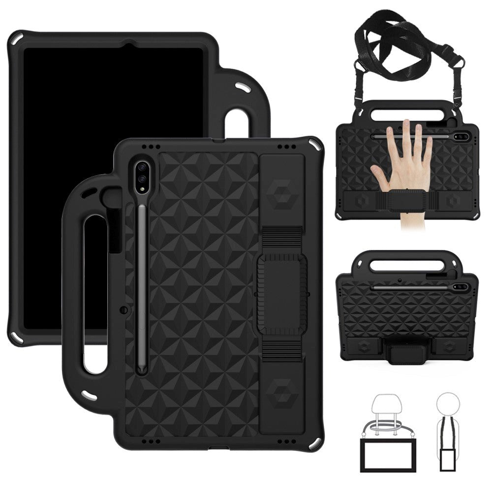 Samsung Galaxy Tab S7 Håndværker Cover m. Pencil Holder - Bærestrop & Skulderstrop - Sort