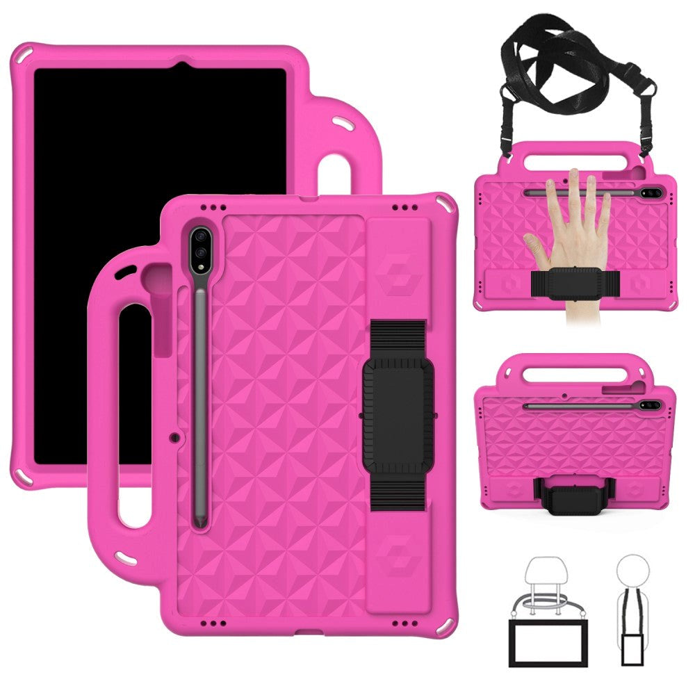 Samsung Galaxy Tab S7 Håndværker Cover m. Skulderstrop & Pencil Holder - Pink