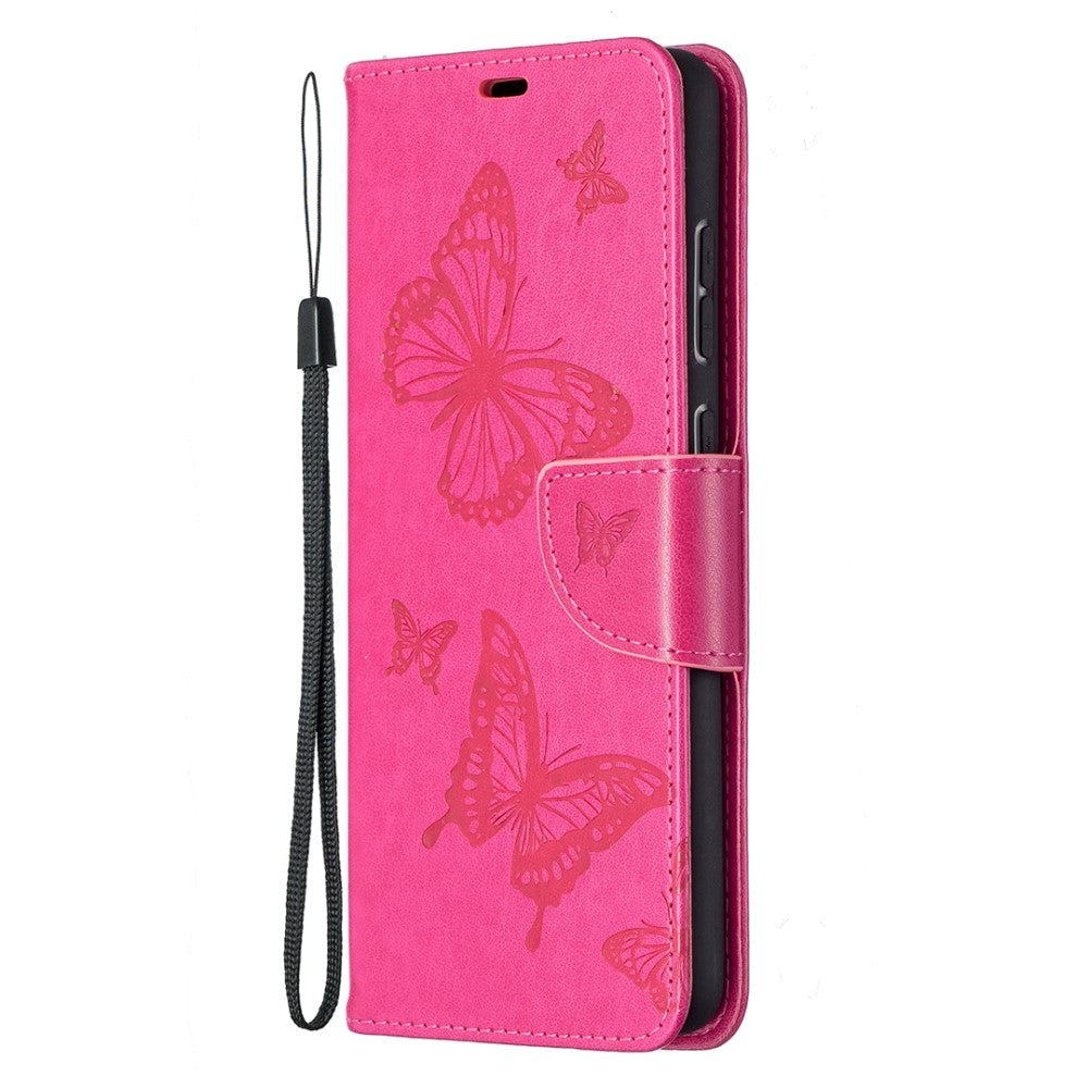 Samsung Galaxy A72 (4G / 5G) Læder Flip Cover - Sommerfugle Imprint - Pink