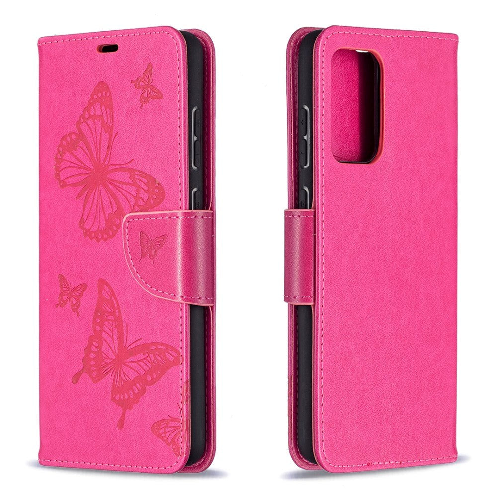 Samsung Galaxy A72 (4G / 5G) Læder Flip Cover - Sommerfugle Imprint - Pink