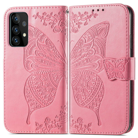 Samsung Galaxy A52s (5G) / A52 (4G / 5G) Læder Flip Cover - Sommerfugle Imprint - Pink