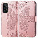 Samsung Galaxy A52s (5G) / A52 (4G / 5G) Læder Flip Cover - Sommerfugle Imprint - Rose Gold