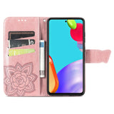 Samsung Galaxy A52s (5G) / A52 (4G / 5G) Læder Flip Cover - Sommerfugle Imprint - Rose Gold