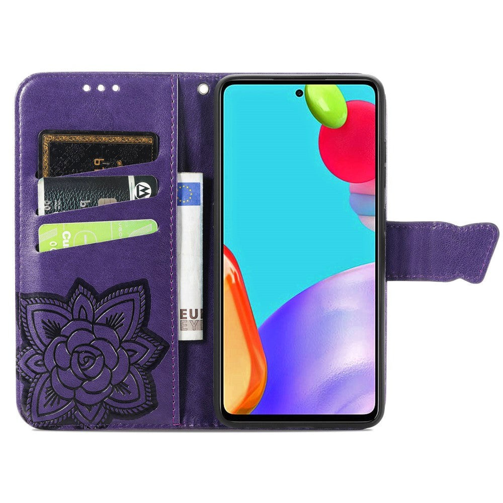 Samsung Galaxy A52s (5G) / A52 (4G / 5G) Læder Flip Cover - Sommerfugle Imprint - Lilla