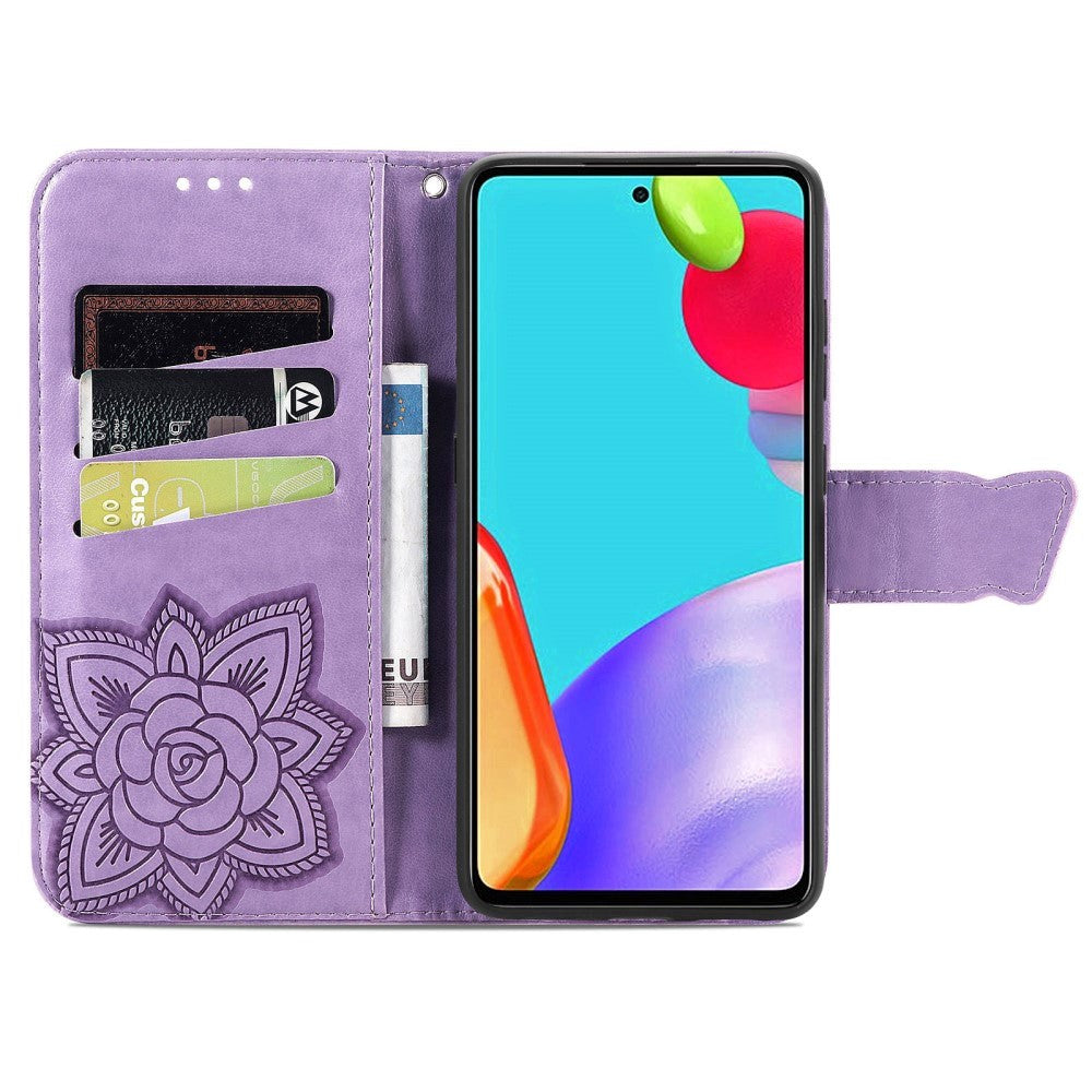 Samsung Galaxy A52s (5G) / A52 (4G / 5G) Læder Flip Cover - Sommerfugle Imprint - Lavendel