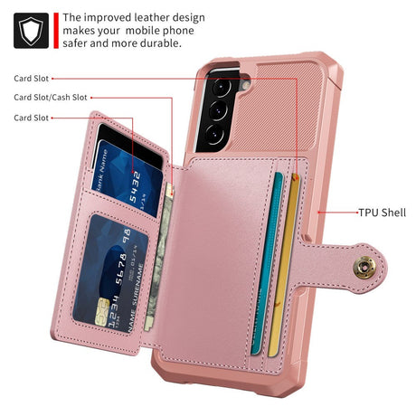 Samsung Galaxy S21 Cover m. Læder Pung & Stander - Rose Gold