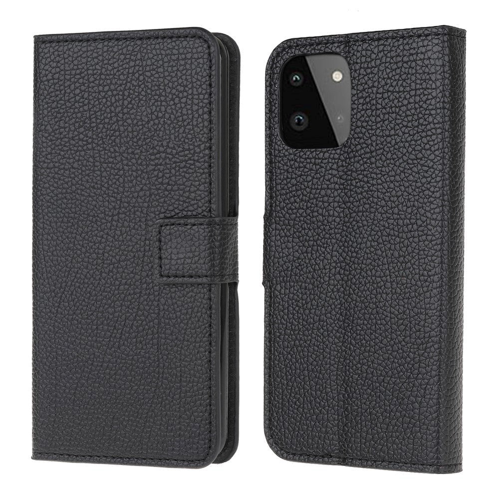 Samsung Galaxy A22 (5G) Litchi Læder Cover m. Pung - Sort