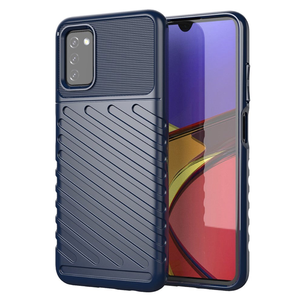 Samsung Galaxy A03s Thunder Series Twill Plastik Bagside Cover - Blå