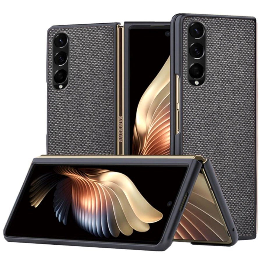 Samsung Galaxy Z Fold3 5G Carbon Fiber Læderbetrukket Bagside Cover - Sort