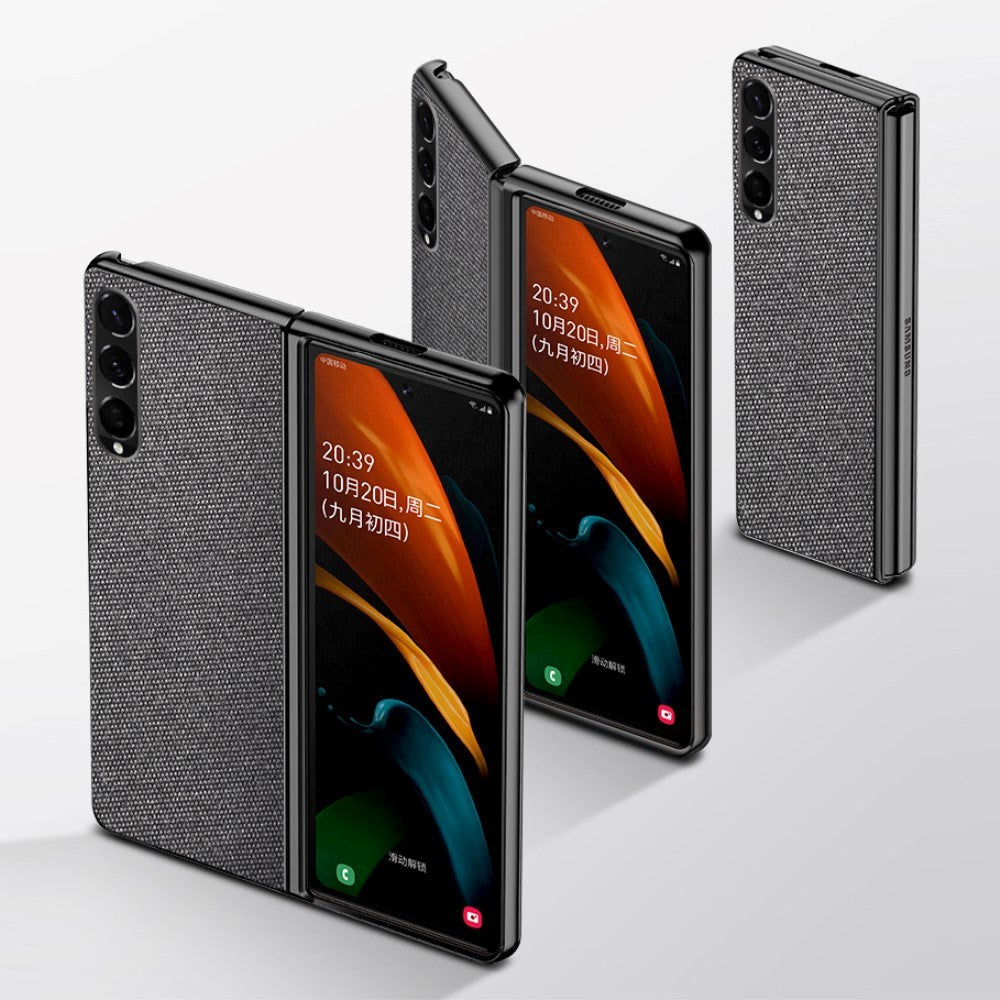 Samsung Galaxy Z Fold3 5G Carbon Fiber Læderbetrukket Bagside Cover - Sort
