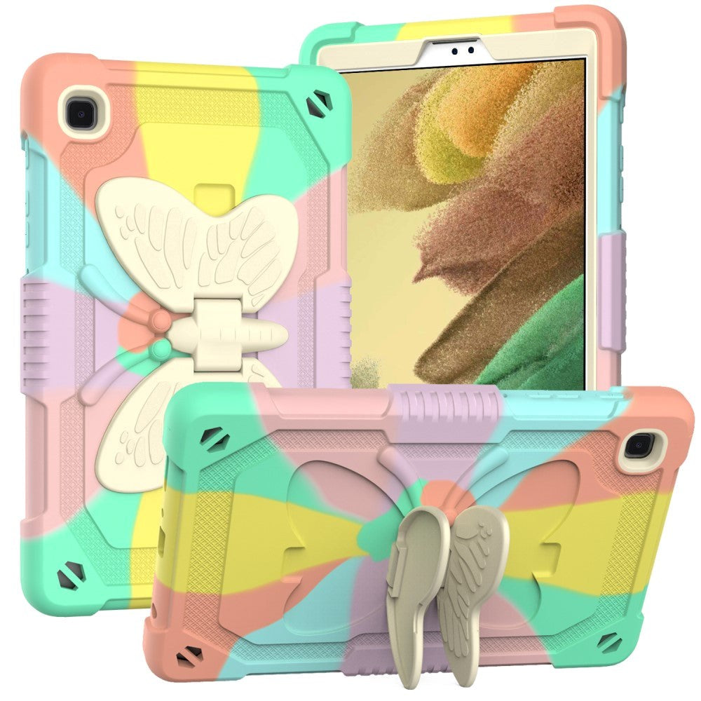 Samsung Galaxy Tab A7 Lite Butterfly Kickstand Børne Cover - Grå / Regnbue V2