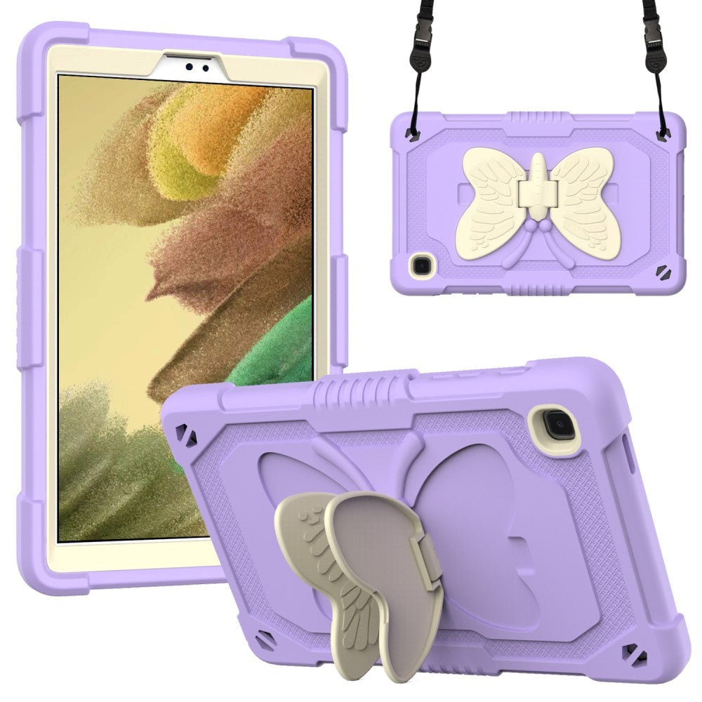 Samsung Galaxy Tab A7 Lite Butterfly Kickstand Børne Cover - Grå / Lilla