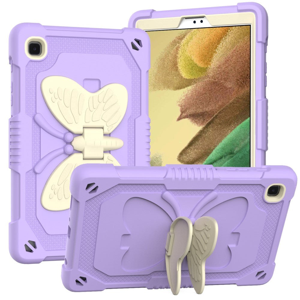 Samsung Galaxy Tab A7 Lite Butterfly Kickstand Børne Cover - Grå / Lilla