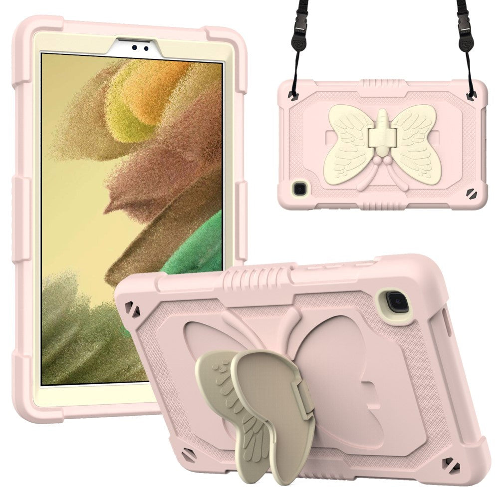 Samsung Galaxy Tab A7 Lite Butterfly Kickstand Børne Cover - Grå / Pink