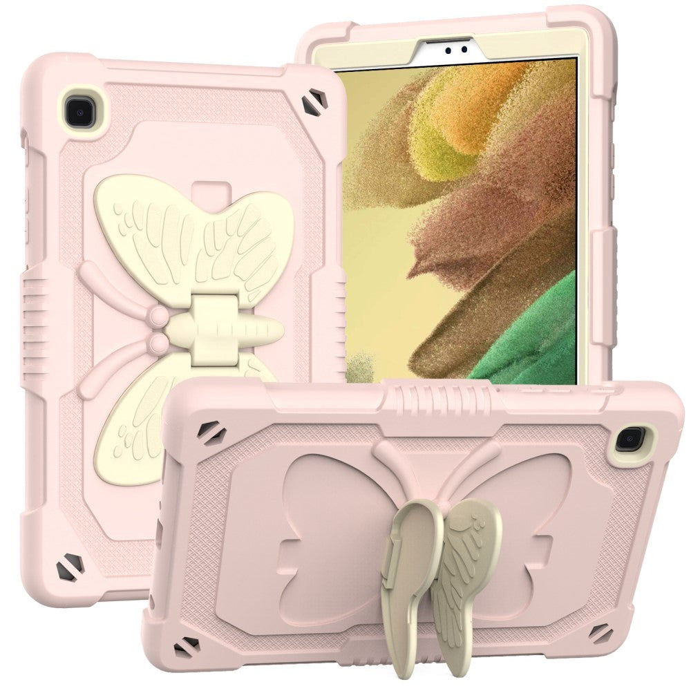 Samsung Galaxy Tab A7 Lite Butterfly Kickstand Børne Cover - Grå / Pink