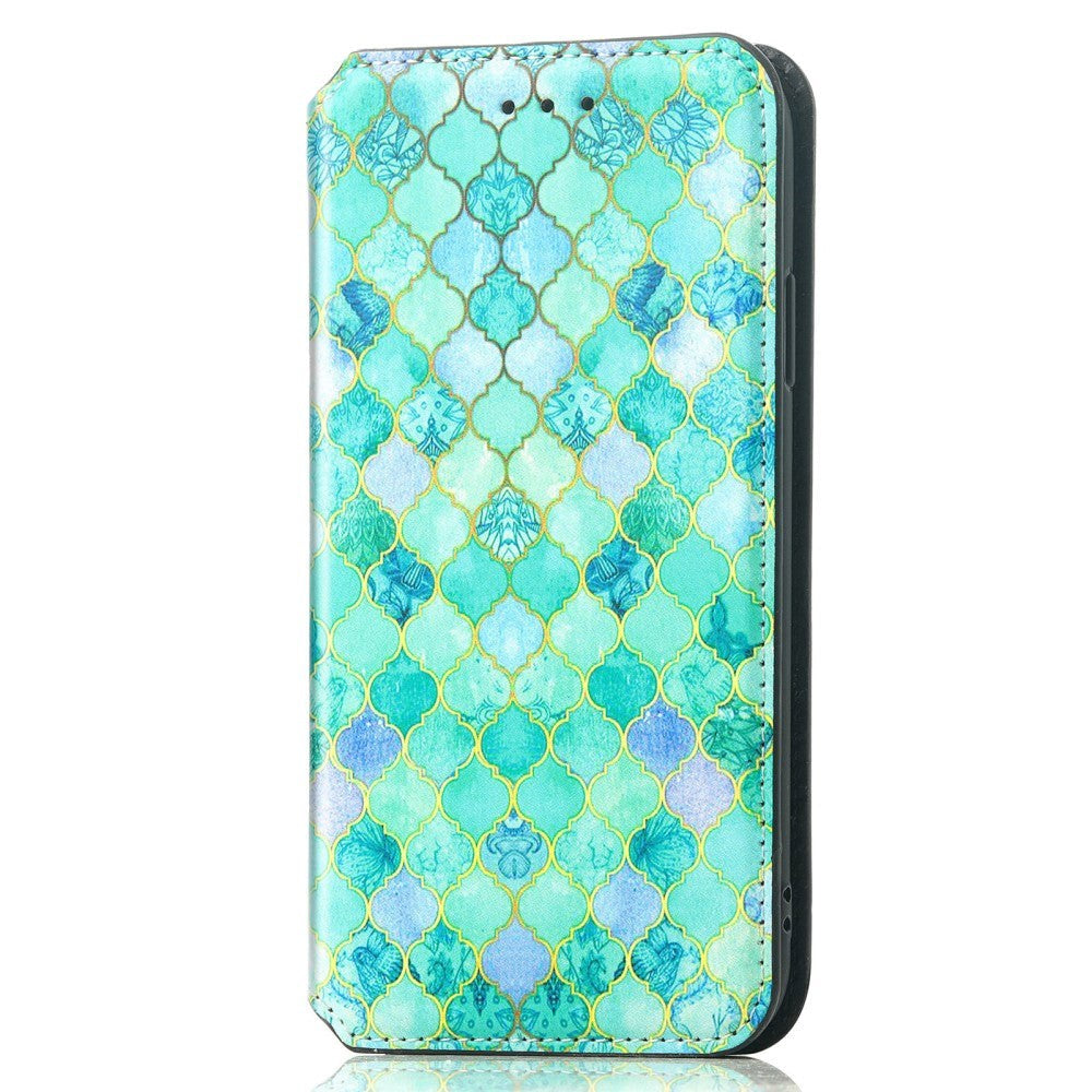 Samsung Galaxy A32 (4G) Caseneo Læder Flip Cover m. Pung & Farverigt Print - Emerald