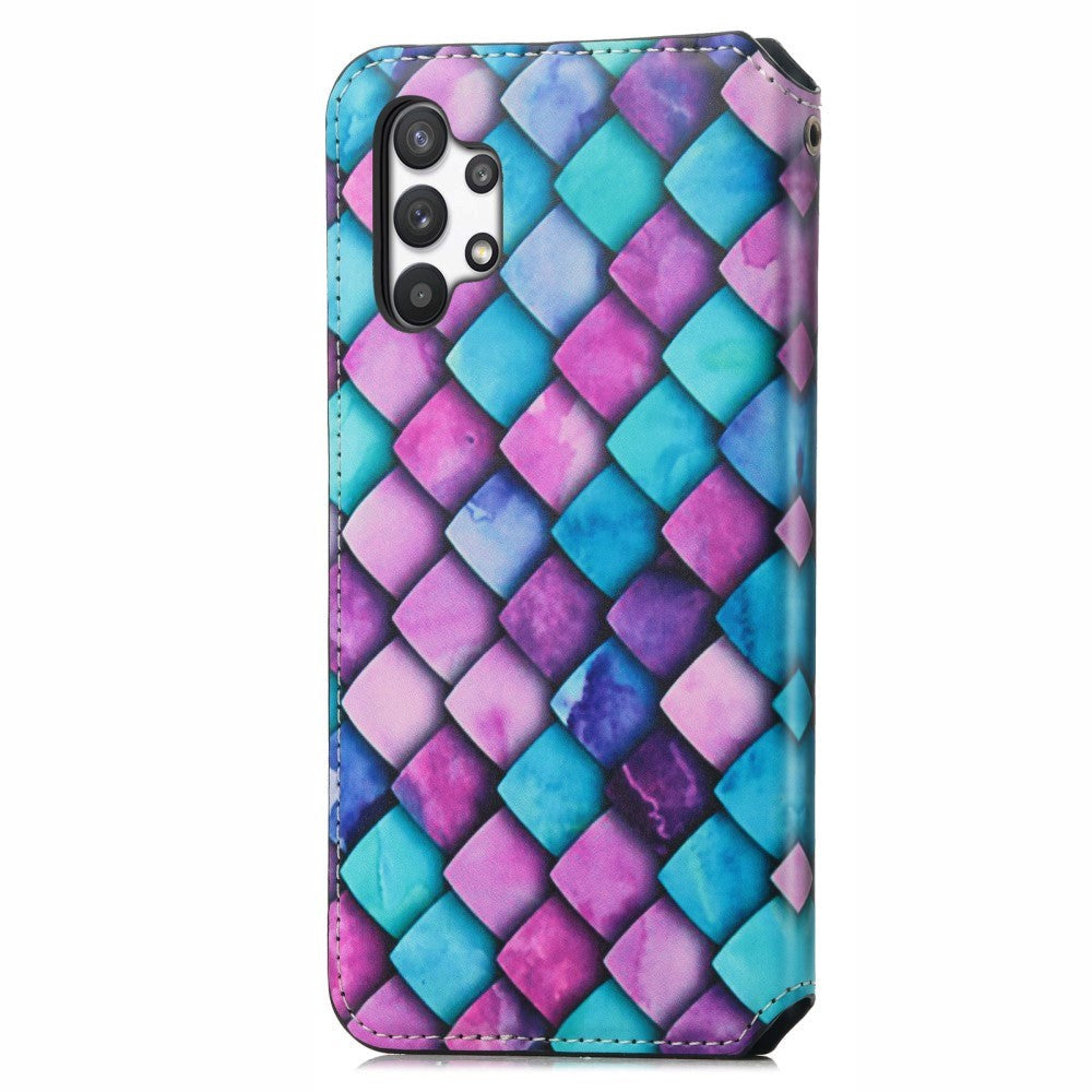 Samsung Galaxy A32 (4G) Caseneo Læder Flip Cover m. Pung & Farverigt Print - Lilla Skæl