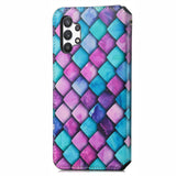 Samsung Galaxy A32 (4G) Caseneo Læder Flip Cover m. Pung & Farverigt Print - Lilla Skæl