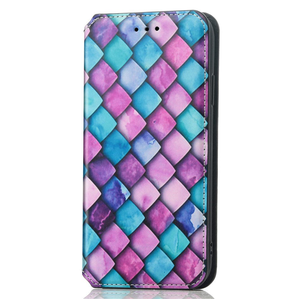 Samsung Galaxy A32 (4G) Caseneo Læder Flip Cover m. Pung & Farverigt Print - Lilla Skæl