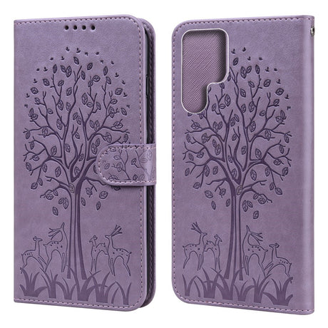 EIDERWOOD Samsung Galaxy S22 Ultra (5G) Imiteret Læder Flip Cover m. Tryk og Pung - Lilla