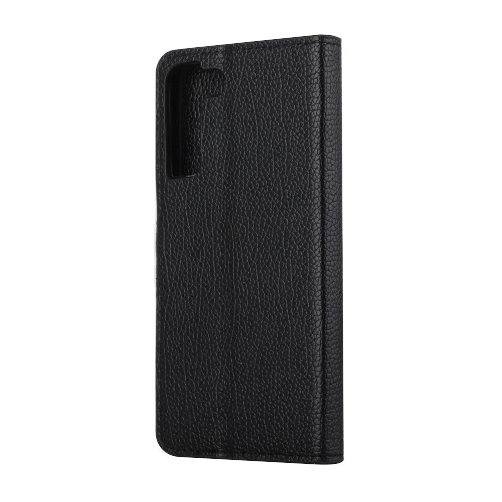 Samsung Galaxy S22 Litchi Skin Læder Flip Cover m. Pung - Sort