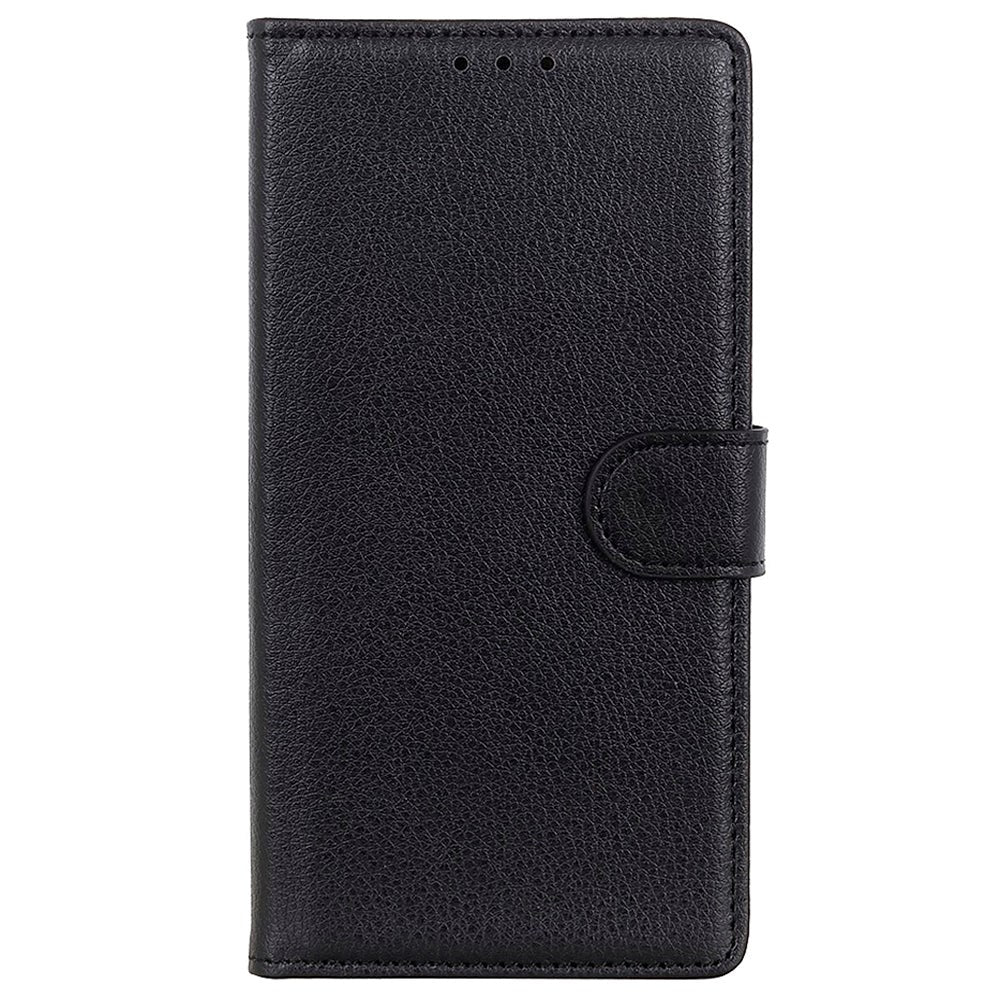 Samsung Galaxy S22 Ultra PU Litchi Læder Flip Cover m. Pung - Sort