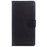 Samsung Galaxy S22 Ultra PU Litchi Læder Flip Cover m. Pung - Sort