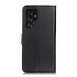 Samsung Galaxy S22 Ultra PU Litchi Læder Flip Cover m. Pung - Sort