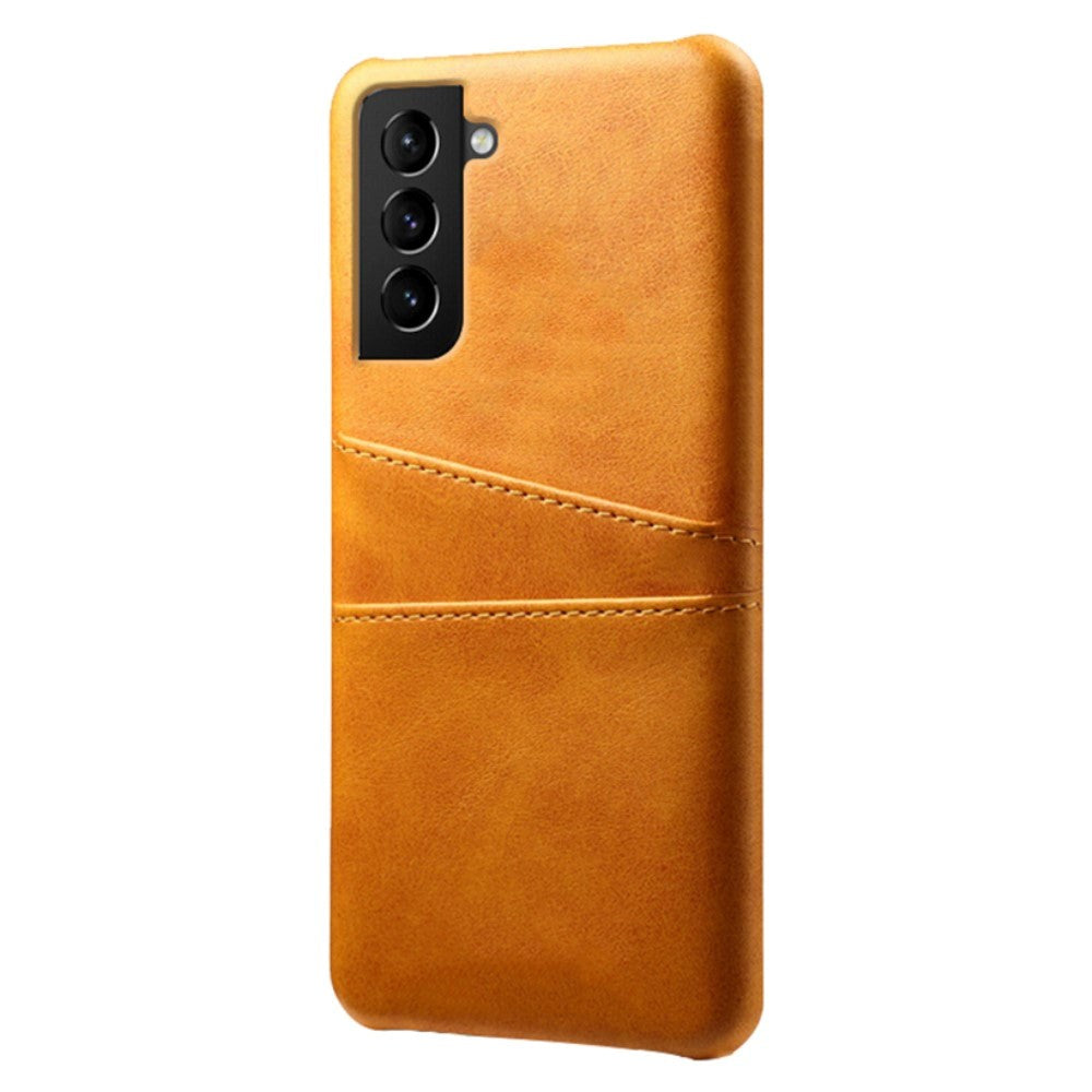 Samsung Galaxy S22 Læderbelagt Plastik Bagside Cover m. Kortlommer - Orange