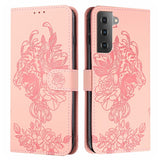 Samsung Galaxy S22 PU Læder Flip Cover Tiger Mønster m. Strop - Lyserød