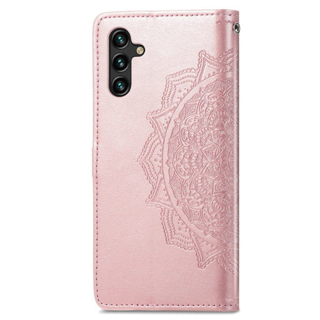 Samsung Galaxy A04s / A13 (5G) Læder Flip Cover m. Strop Mandala Mønster - Rose Gold